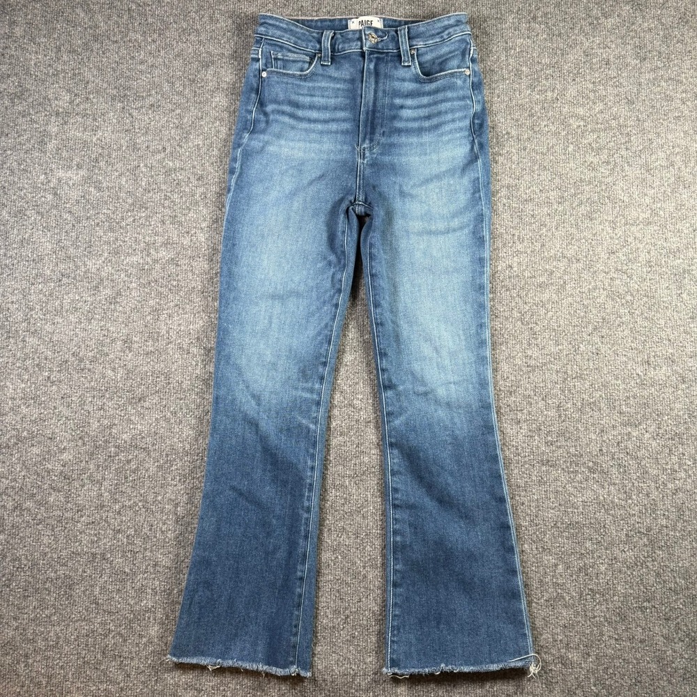 Paige Claudine Ankle Flare Jeans Womens 26 Blue Stardom Raw Hem 6601E77-B319